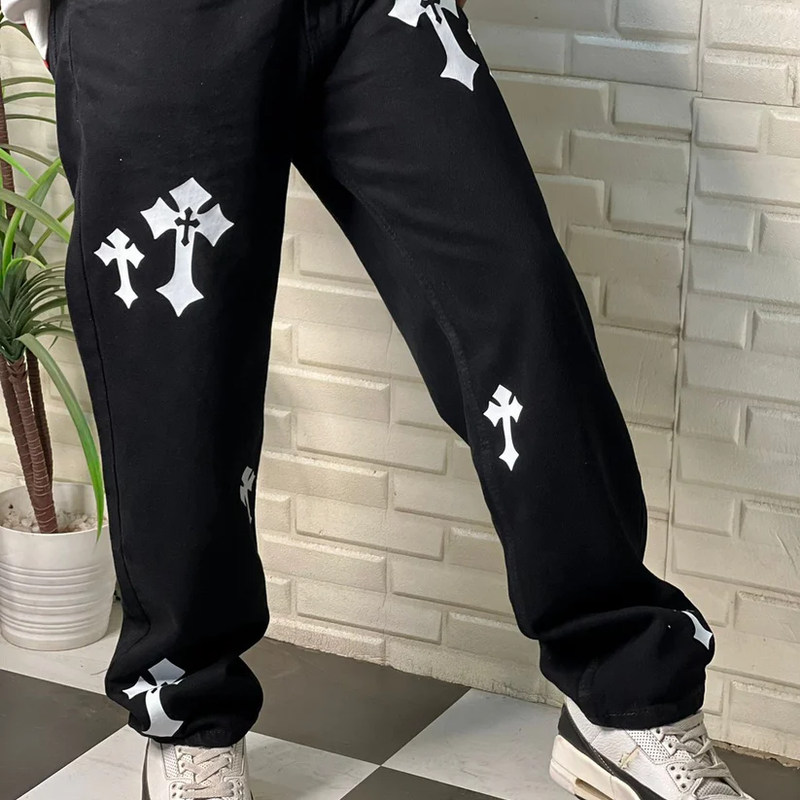 Aesthetic Z Black Straight Fit Baggy Jeans For Men