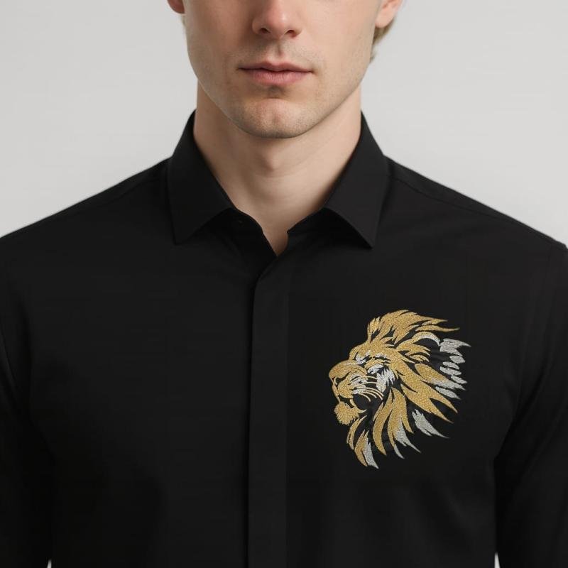 3 Days Lion Embroidered Black Shirt