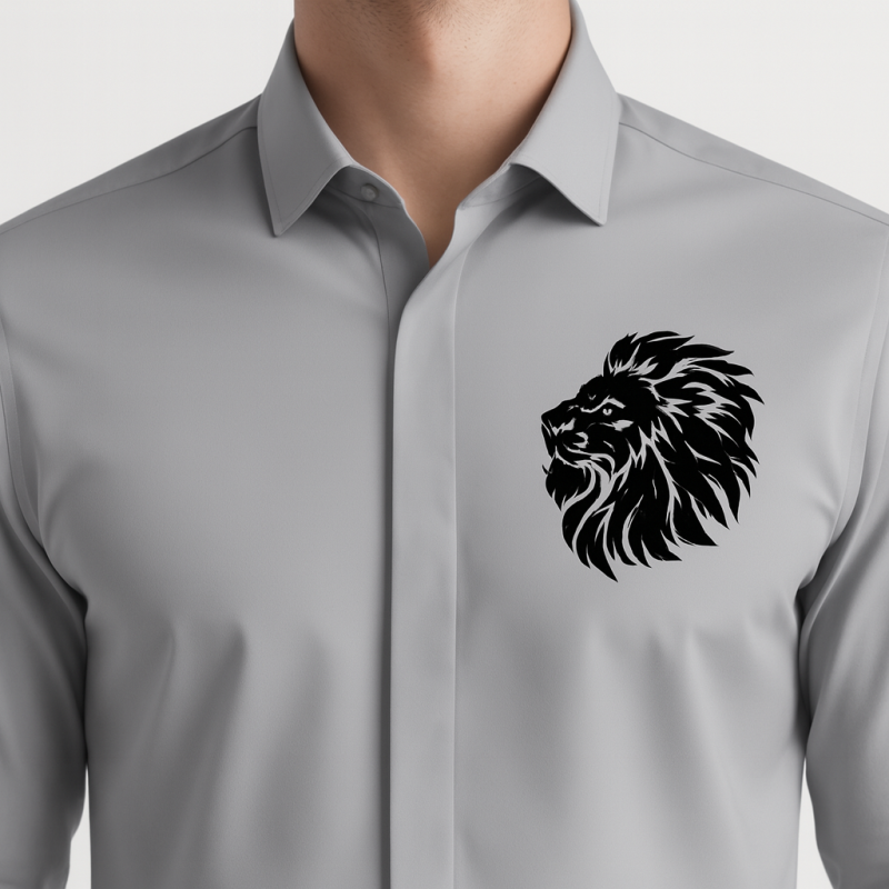 3 Days Lion Embroidered Grey Shirt
