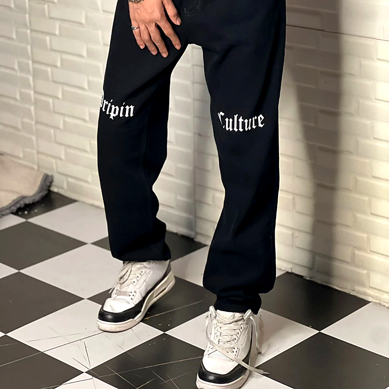 Knee Print Dripin Culture Straight Fit Jeans