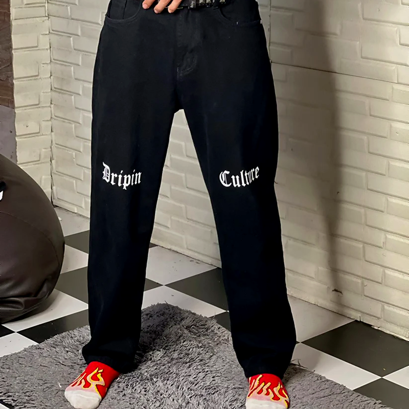 Knee Print Dripin Culture Straight Fit Jeans