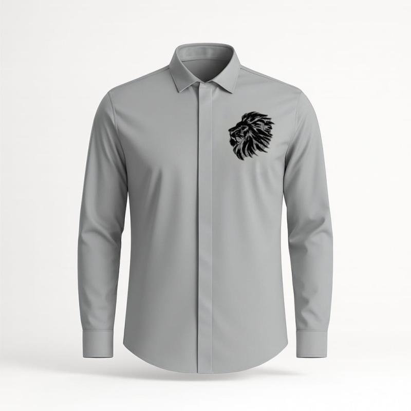 3 Days Lion Embroidered Grey Shirt