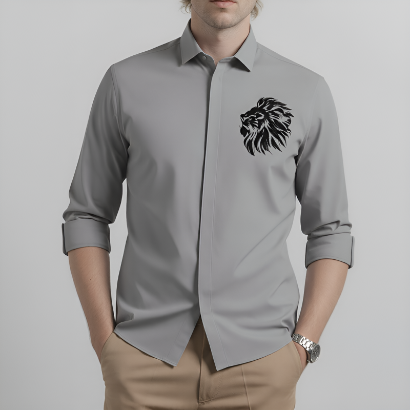 3 Days Lion Embroidered Grey Shirt